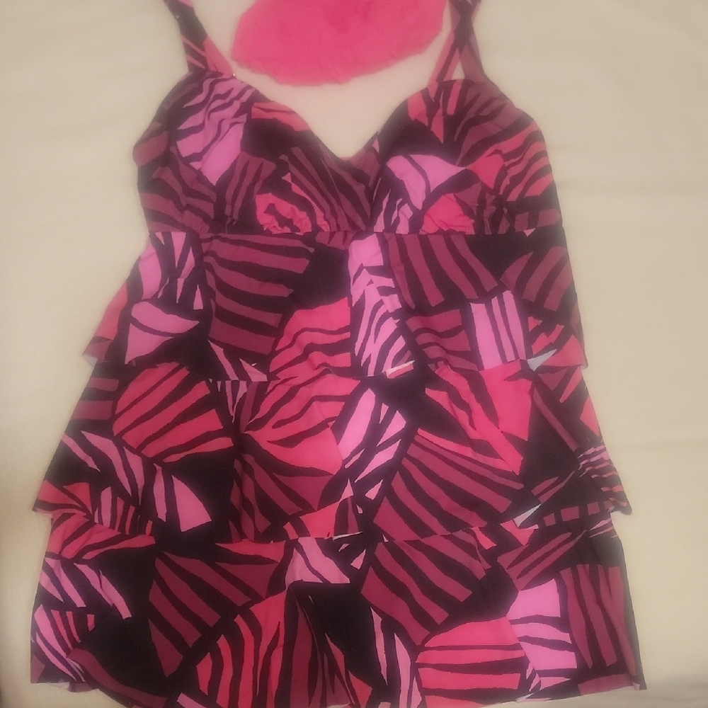 Pink and Black Patterned Womens One Piece